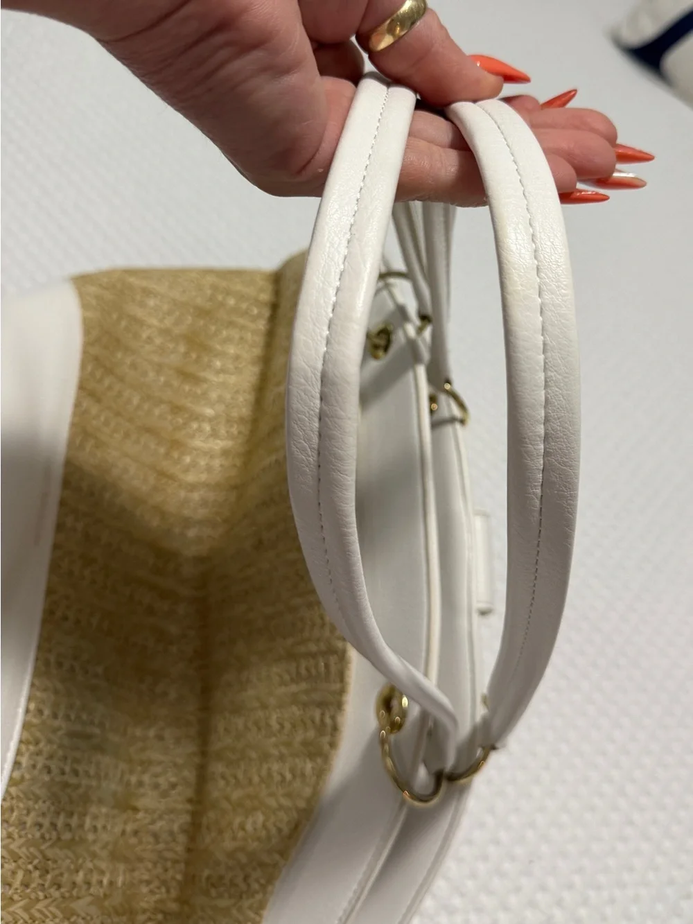 Enzo Angiolini White and Natural Straw Bucket Tote